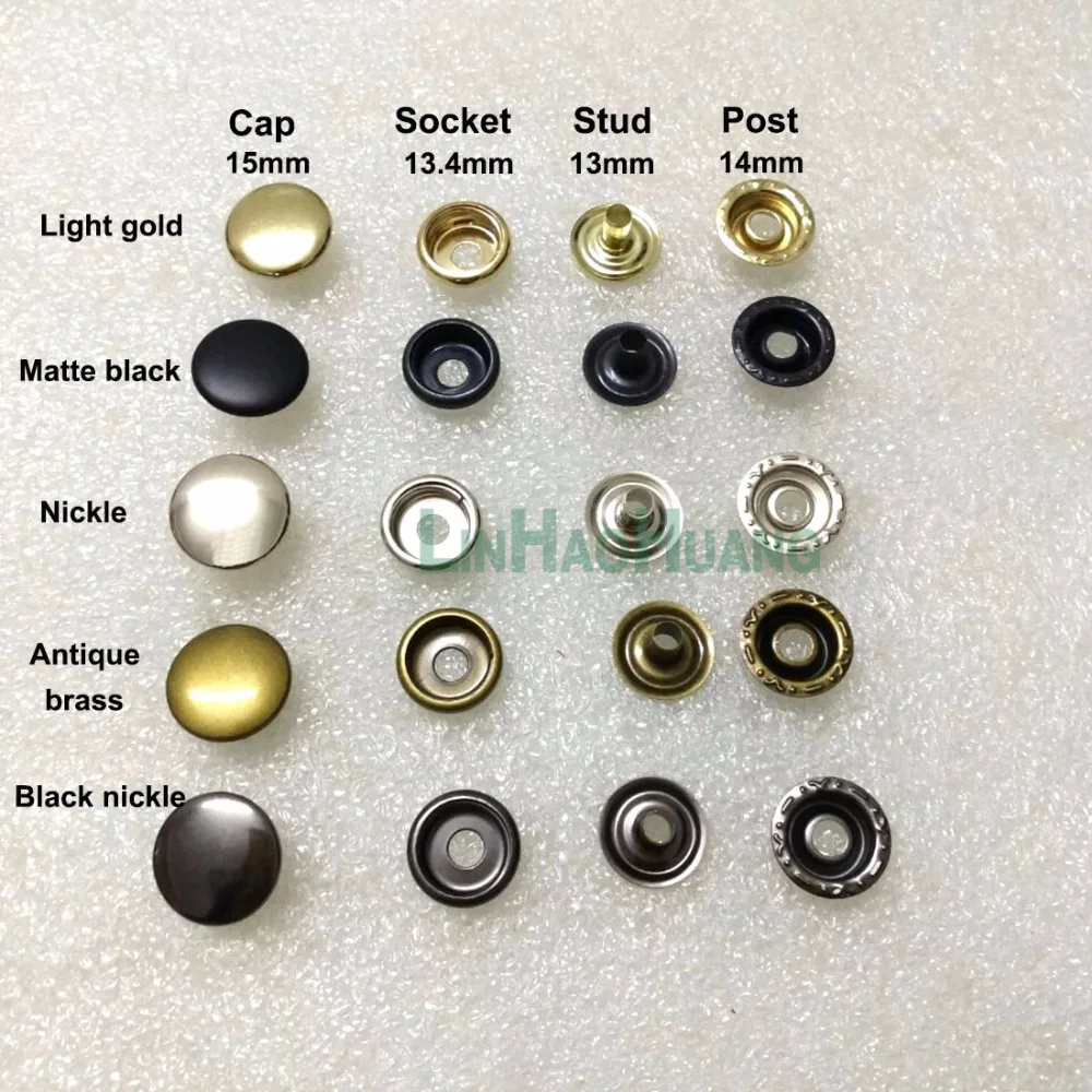 100sets/daug 15mm keturias dalis žalvario metalo mygtuką žiedas snap paspauskite mygtuką snap tvirtinimo detalės, sidabro, bronzos, juoda ,ligth aukso+įrankiai