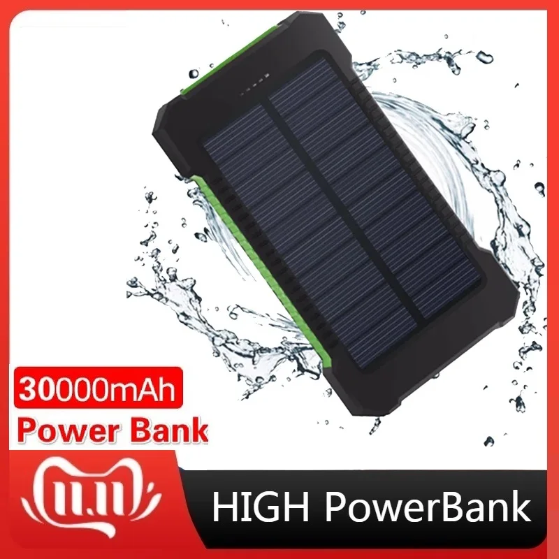 Top Saulės Energijos Banko Vandeniui 30000mAh Saulės Įkroviklis, 2 USB jungtys Išorinio Įkroviklio Powerbank už Xiaomi MI iPhone 8 Išmanųjį telefoną