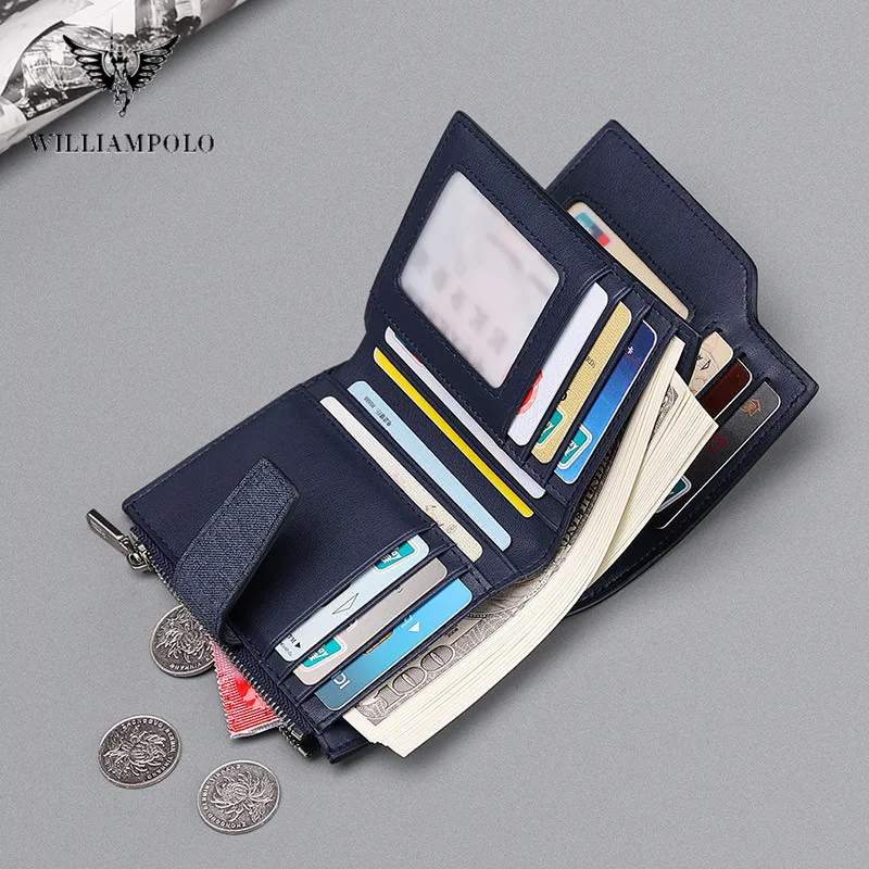 WILLIAMPOLO Mažos piniginės Vyrai Džinsinio audinio rankinėje kredito kortelės Turėtojas monetų piniginė Laisvalaikio Vairuotojo pažymėjimą Užtrauktuku piniginės 2020 mados