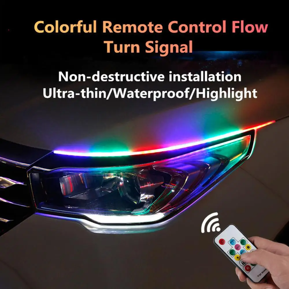 Nauji 2vnt Lankstus Automobilis LED Šviesos Juostelės(3 Dydžių), Dieniniai Žibintai RGB Vandeniui Posūkio Signalo Žibintai su Nuotolinio Valdymo Įrankis