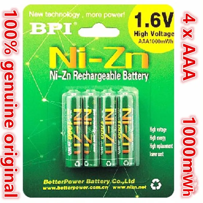 4pcs/daug Originalių Naują BPI AAA 1000mWh 1.6 V, 1.5 V NI-Cu NI Zn NIZN aaa Žemas savaiminio išsikrovimo daugkartinio įkrovimo baterija 1.5 V