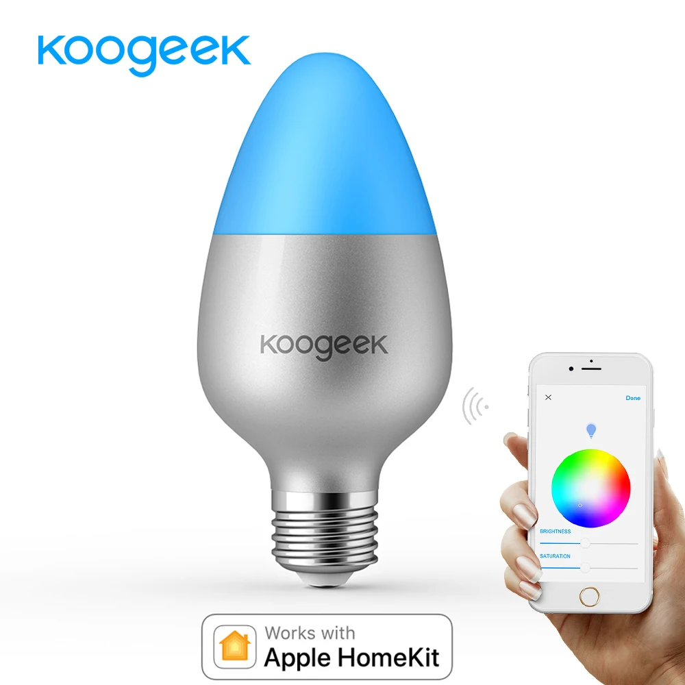 Koogeek E26 E27 8W WiFi Lemputė, LED Spalva Keičiasi Pritemdomi Apple HomeKit 