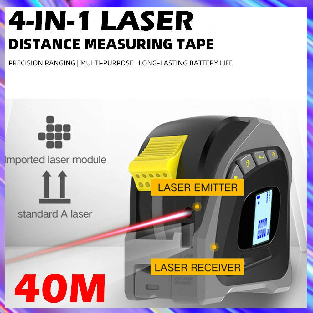 4 IN 1 Laser Distance Meter Range Finder 40M Lazerio Juosta Priemonė Skaitmeninis Ištraukiama 5m Lazerinis tolimatis tipo Valdovas Tyrimo Įrankis