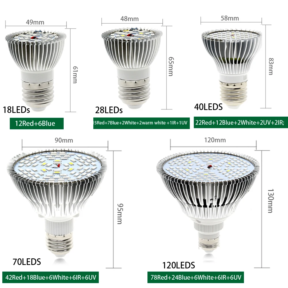 LED Grow Light Visą Spektrą su E27 Lempos Laikiklis Clip-on Fito Lempos 18/28/40/78/120LEDs sodindami Gėles Augimą