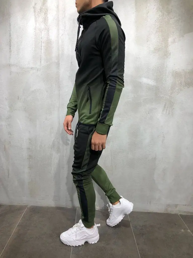 2019 Homens Da Moda Jaqueta de Impressao Gradiente Terno 3D Ternos Primavera Outono Jaqueta Com Capuz E Calcas Conjunto Ocasiona