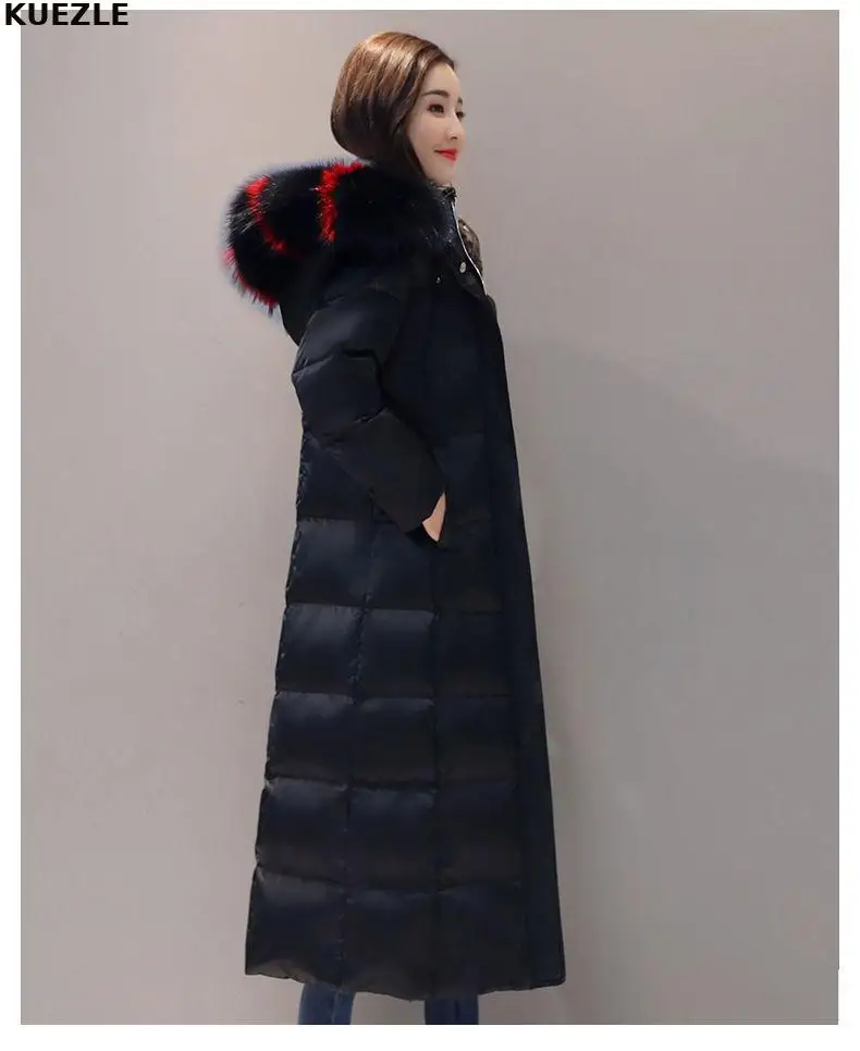 Žiemos ilgos, dygsniuotas striukė moterims 2020 naujas mados black Midi striukės didelis kailių apykaklės gobtuvu dygsniuotas kailis elegantiškas Vrouwen 4XL