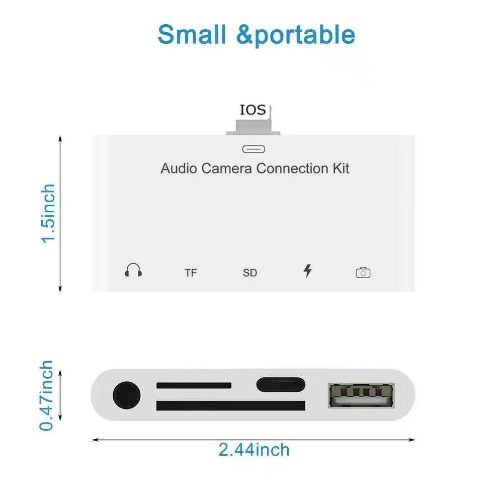 USB, SD TF Kortelei Kamera Žaibo 3,5 mm Apple iPad Card Reader 5 in 1 OTG Adapteris Audio USB Palaikymas U Diską, Pelę, Klaviatūrą