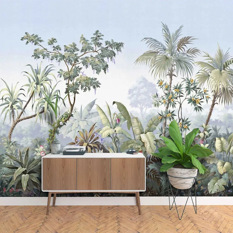 Foto Tapetai Europos Stiliaus Rankomis Dažyti Sodo, Miško Rainforest Bananų Lapų Palmių Retro Sieninis Gyvenimo Kambario, Miegamasis Ir Taikomajai Veiklai