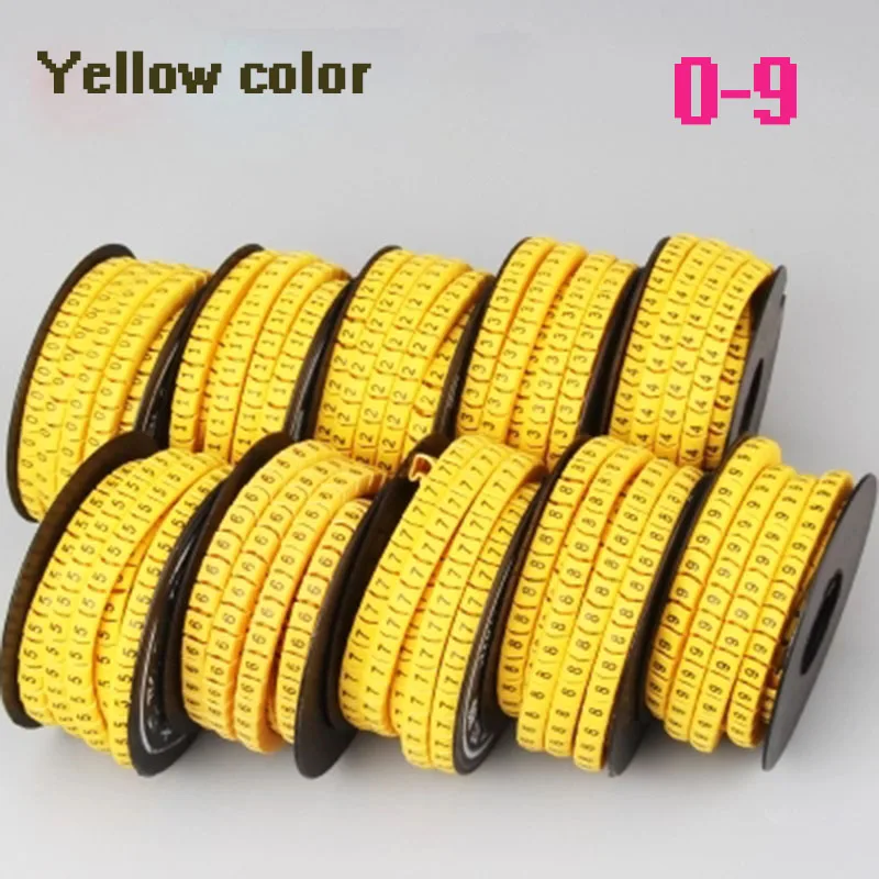 5000-3000PCS geltona spalva kabelio žymeklis sumaišykite numeris EB-0 EB-1 EB-EB 2-3 Laidas Laidas Žymeklis Skaičius nuo 0 iki 9 PVC medžiagos, laidų žymeklis