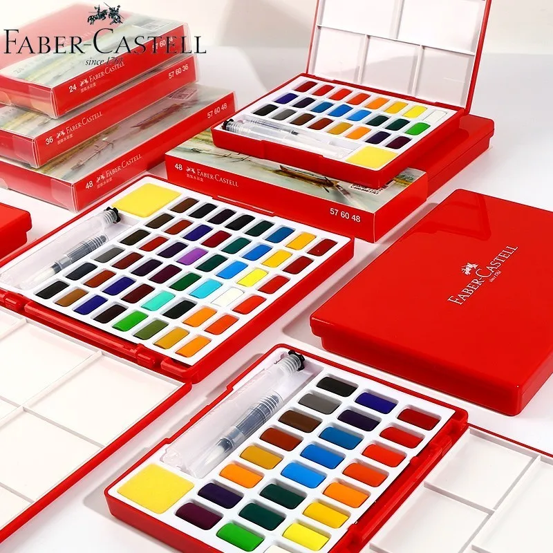 Faber-Castell 24/36/48Colors Kieto Vandens Spalvos Tapybos Rinkinio Dėžutė Su Teptuku, Ryškių Spalvų Nešiojamų Akvarelė Pigmento Rinkinys