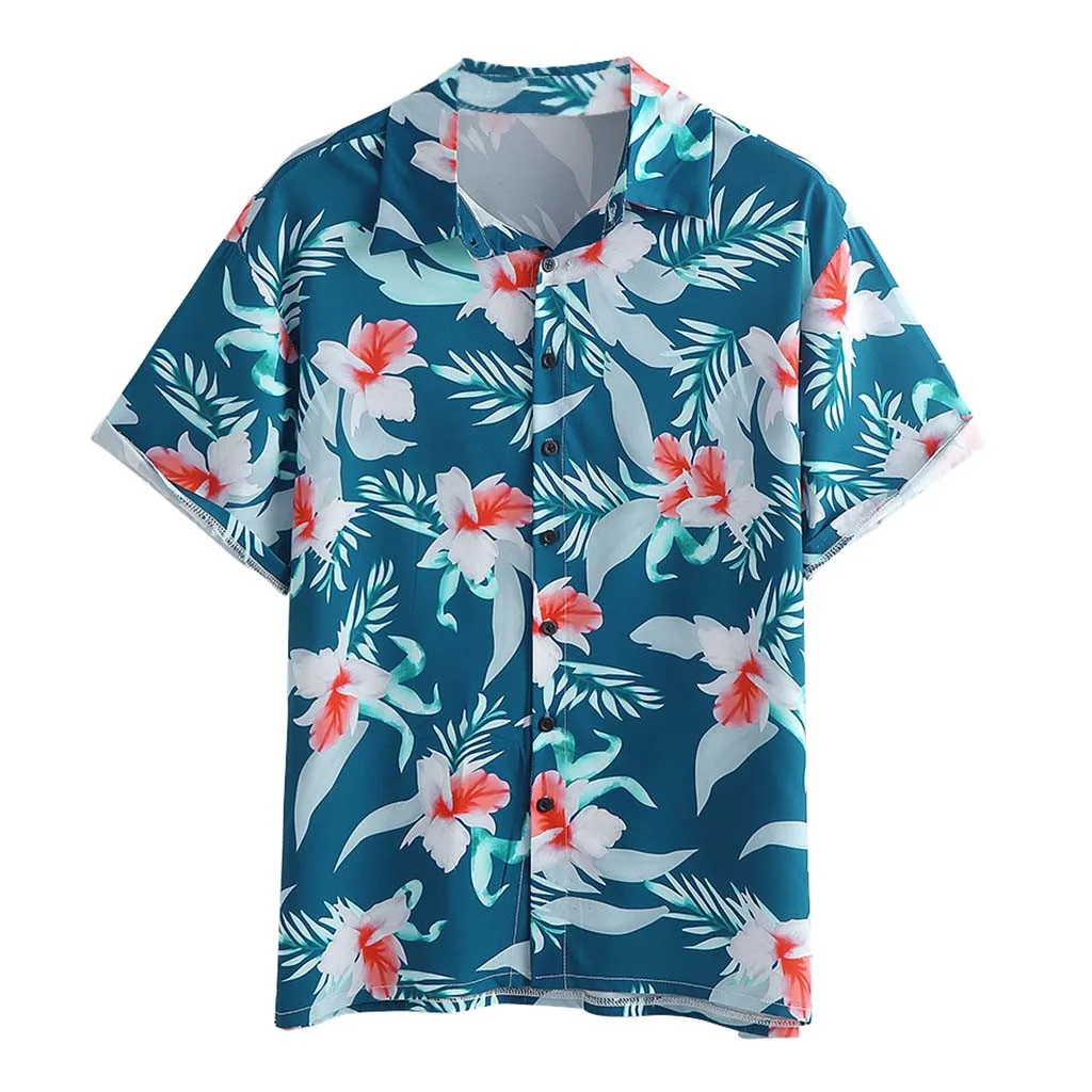 Mados Vyrų Vasaros Atsitiktinis Havajai Trumpas Rankovės Tropinių Gėlių Spausdinti Mygtuką Turndown Apykaklės Atostogų Marškinėliai Topai Drabužius#g4