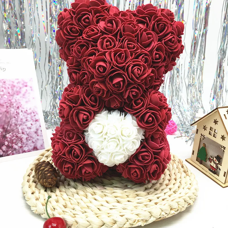 Dirbtinių Gėlių 25cm Rožės ant Širdies Dovana Tedy Bear Rose Kalėdų Dienų