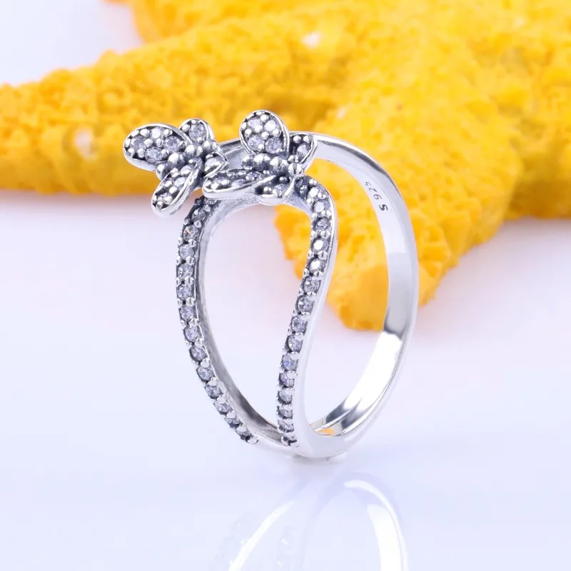 925 кольцо Sidabro Visos Kerintis Žiedas Dvigubas Drugelis Su Crystal Cz Visos Žiedas Moterims Vestuves bižuterijos