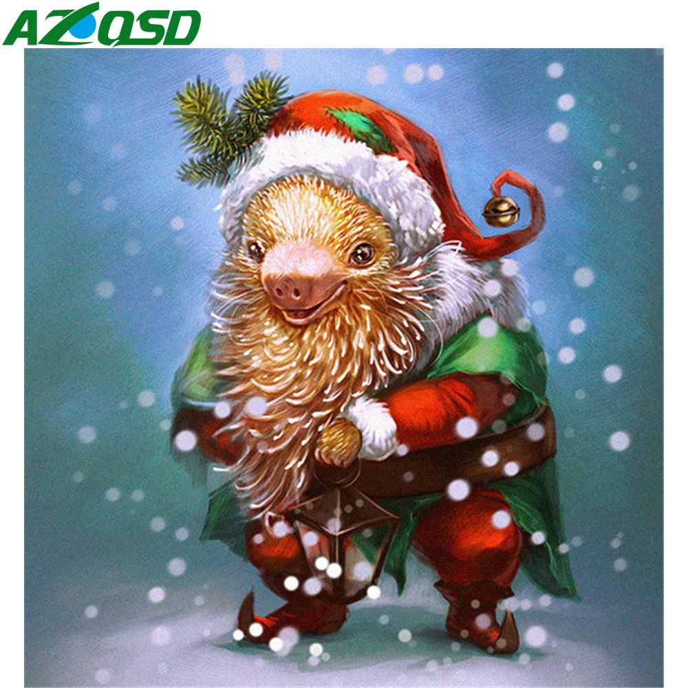 AZQSD Diamond Tapybos Sniego Kalėdų Kiaulių Kryželiu Rinkiniai Nuotrauką Strazdų Diamond Siuvinėjimo Pardavimo Gyvūnų Namų Dekoro