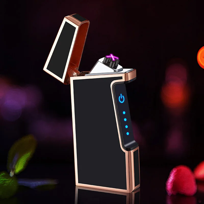 Naujas Mini Atvėsti Dvigubo Kampo Elektros Lengvesni LED Apšvietimas Žibintuvėlis USB Įkrovimo Nešiojami Vėjo Žiebtuvėliai Galia Ekranas