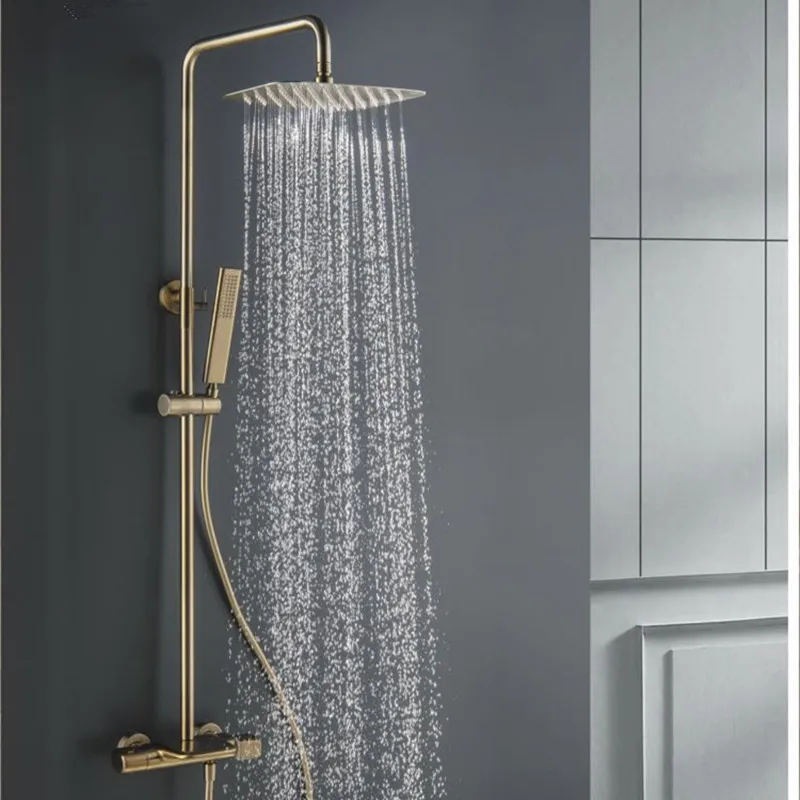 Žalvario Termostatiniai Matinio aukso krioklys dušo nustatyti, Vonios dušo maišytuvas Bakstelėkite luxury Bath & Dušas, Maišytuvas, Sieninis laikiklis