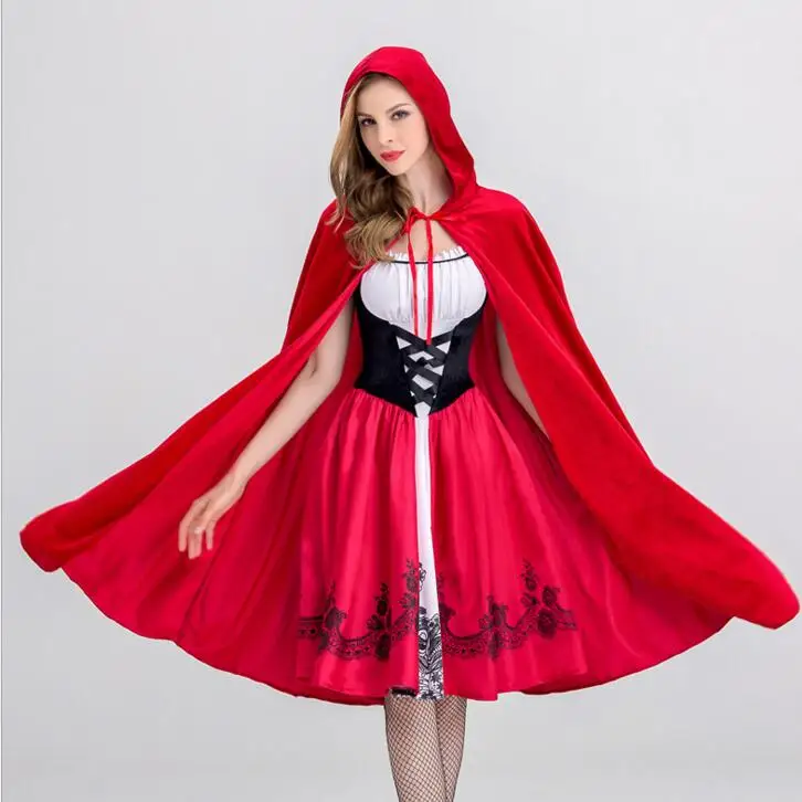 Mažai Raudona Jojimo Hood Kostiumas Moterims Išgalvotas Suaugusiųjų Helovyno Cosplay Fantasia Suknelė+Apsiaustu, Cosplay Kostiumų Šalis