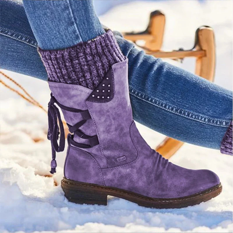 2021 Moterų Žiemos Vidurio Blauzdos Įkrovos Pulko Žiemos Batai Ponios Mados Sniego Batai Batai Aukštakulniais Suede Šiltas Zapatos Botas De Mujer