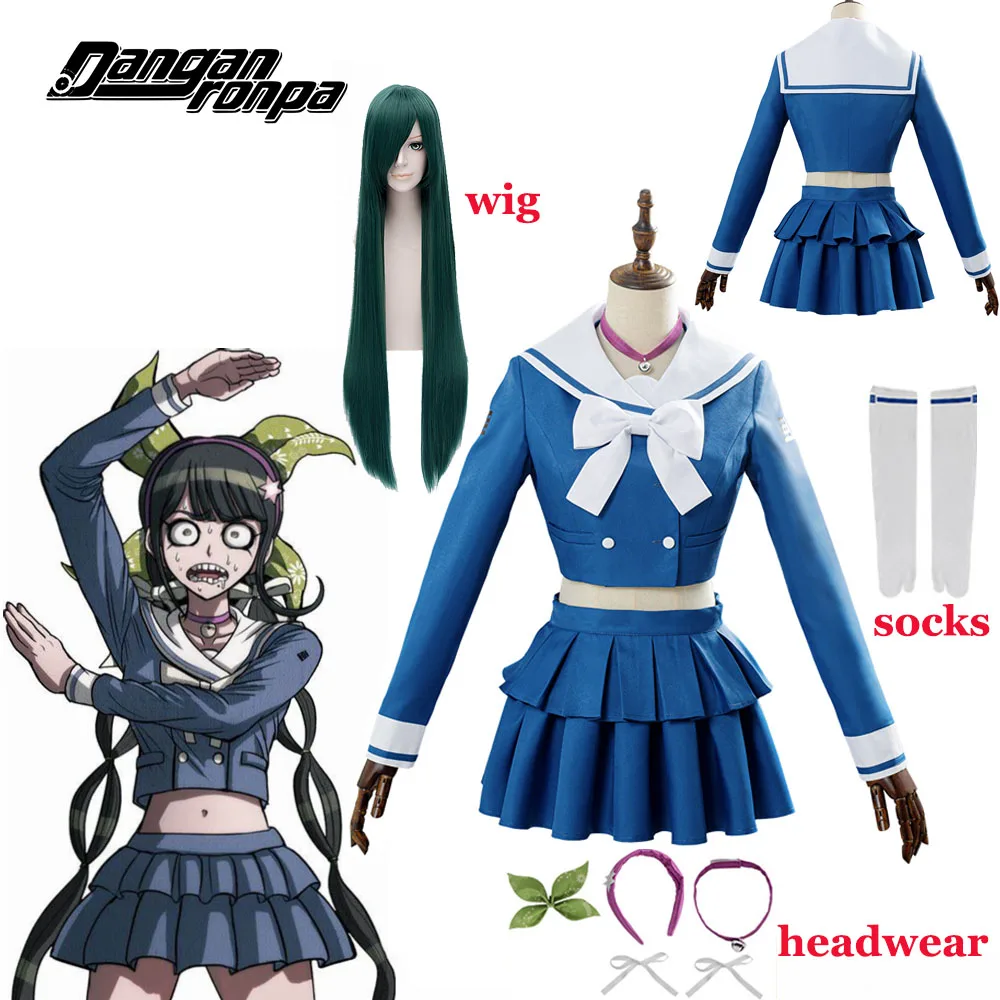 Anime Danganronpa V3 Žuvo Harmonijos Chabashira Tenko Moterų Kostiumas Cosplay Mėlyna Mokyklos Vienoda Apranga, Suknelė, Kostiumas, Pilnas Komplektas Perukas