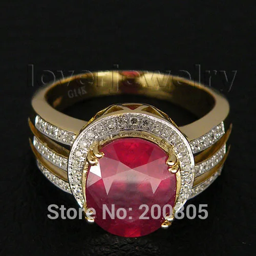 LOVERJEWELRY Juvelyrikos! 4.50 Ct Kietas 14Kt Yellow Gold Diamond Raudona Rubino Žiedas,Ruby Vestuvių Žiedas 