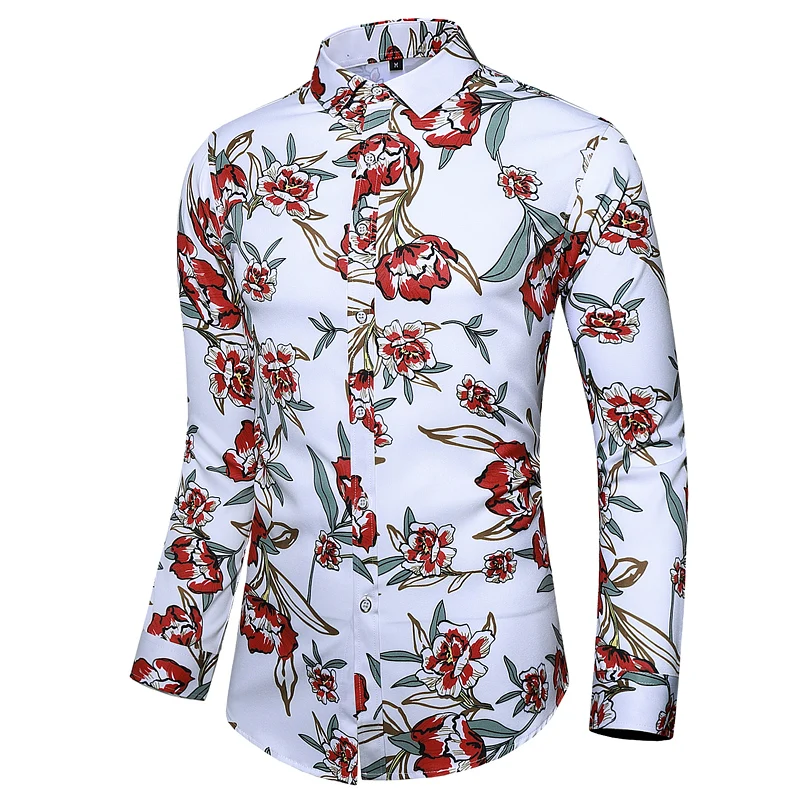 Rudens Mados Gėlių Marškiniai Vyrams Mygtuką Iki Asmenybės Spausdinti Atsitiktinis ilgomis Rankovėmis Shirt Mens Rožių Gėlių Marškiniai 5XL 6XL 7XL