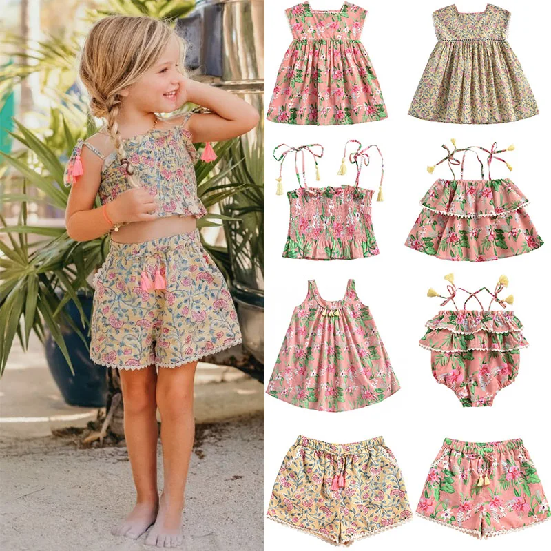2020 Metų Vasaros Mergaitės Derliaus Gėlių Suknelė Prekės Vaikams Gražus Tutu Suknelė Vaikų Vasaros Laisvalaikio Havajai Dress Kūdikių Prekės Ženklo Drabužių Rinkiniai