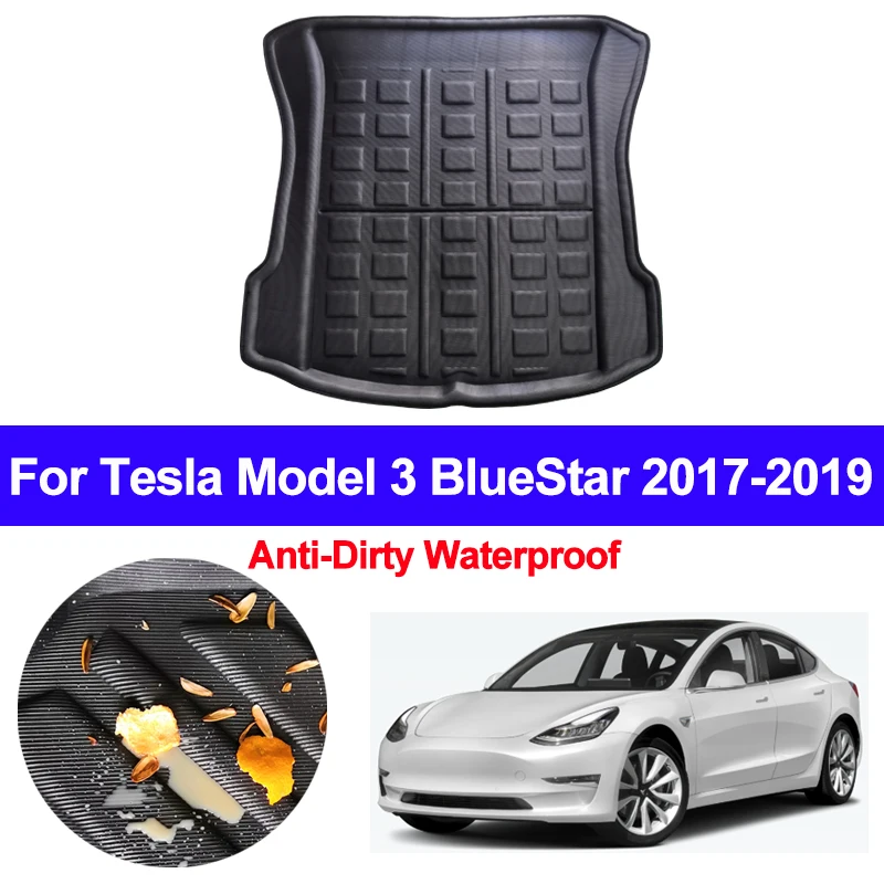 Automobilio Galinė Bagažinė Bagažo Kilimėlis Krovinių Dėklas Įkrovos Linijinės Už Tesla Model 3 BlueStar 2017 2018 2019 Kilimo Raštas Grindų Anti-purvinas