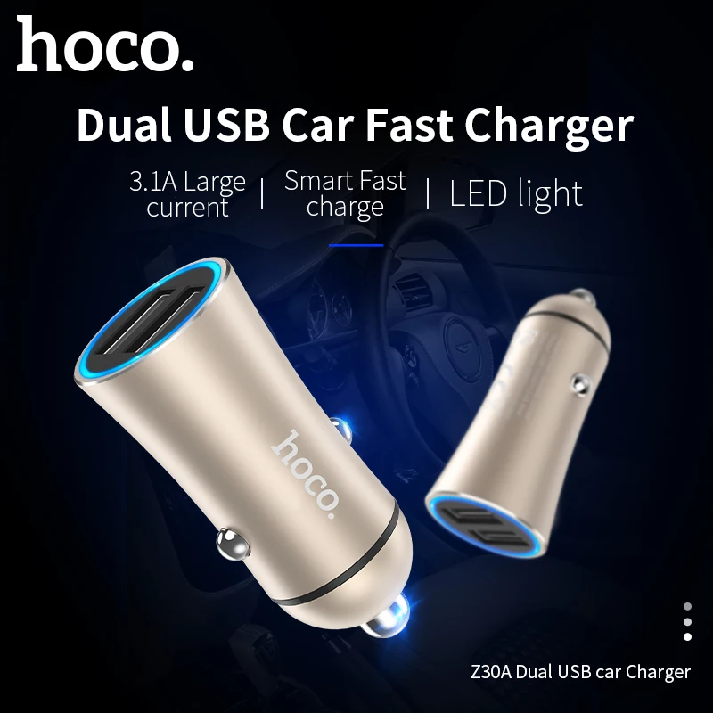 HOCO 5V 3.1 Dual USB Automobilinis Įkroviklis Adapteris su LED šviesos Greitai Įkrauti Automobilių-Įkroviklis, skirtas Samsung 