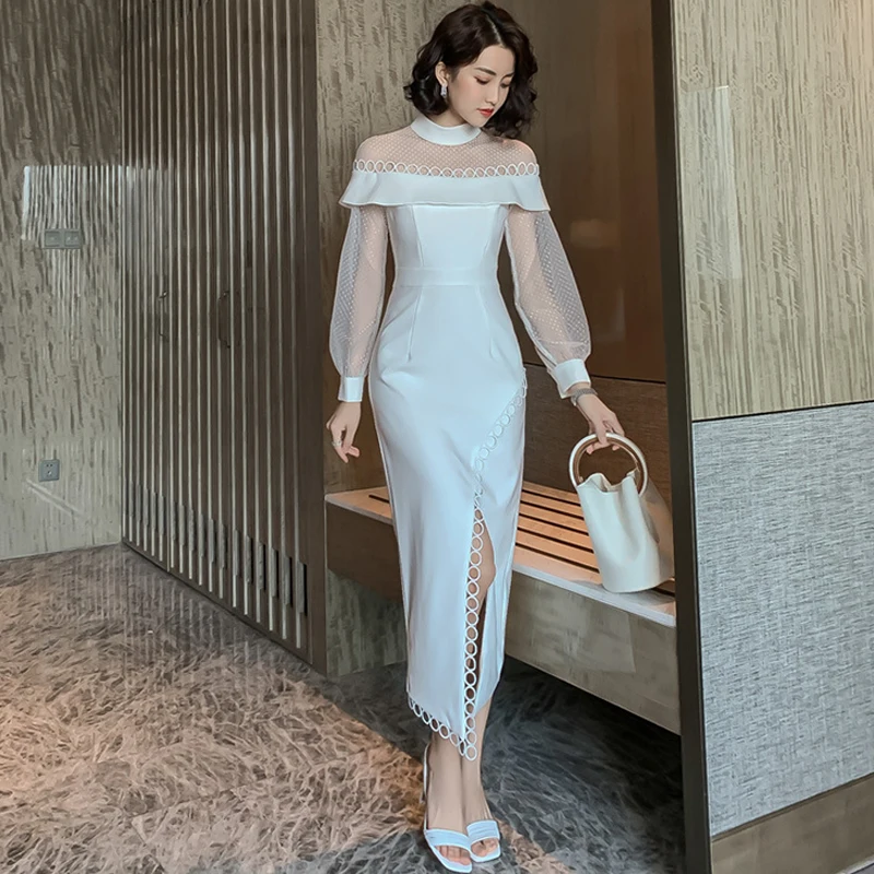 Mados moterų slim perspektyvos elegantiškas oficialų suknelė naują atvykimo Biuro panele seksuali šalies mergina, baltas ilgas, mielas pieštuku suknelė