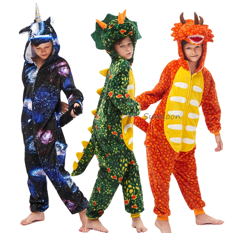 Kigurumi Dinozaurų Pižama Vaikų Sleepwear Berniukams, Mergaitėms, Vaikams, Onesies Gyvūnų Kombinezonai Panda Vienaragis Žiemos Homewear