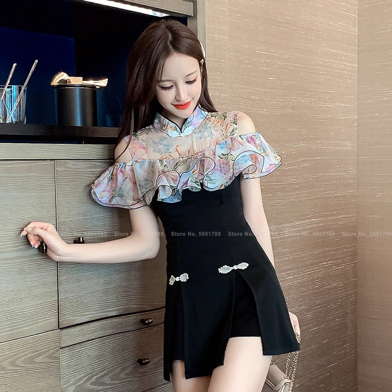 Mada Moterims, Elegantiška Mini Suknelė Kinų Stiliaus Qipao Topai, Šortai Klubas Seksualus Bodycon Rytietiškų Drabužių Rinkinį Lady Šalis Suknelės Tiktų
