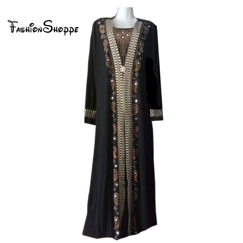 Nemokamas pristatymas Musulmonų juoda abaja islamo drabužiai moterims kalnų krištolas siuvinėjimo dubajus kaftan skraiste suknelė turkijos abaja D253
