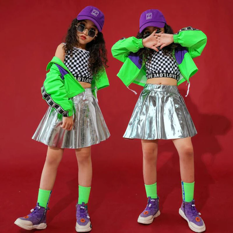 Vaikas Pramoginiai šokiai Hip-Hop Palaidinukė Viršūnes Sidabro Sijonas šokių Drabužių Komplektus Mergaitėms Berniukas Džiazo Šokio Kostiumas dėvėti Drabužiai