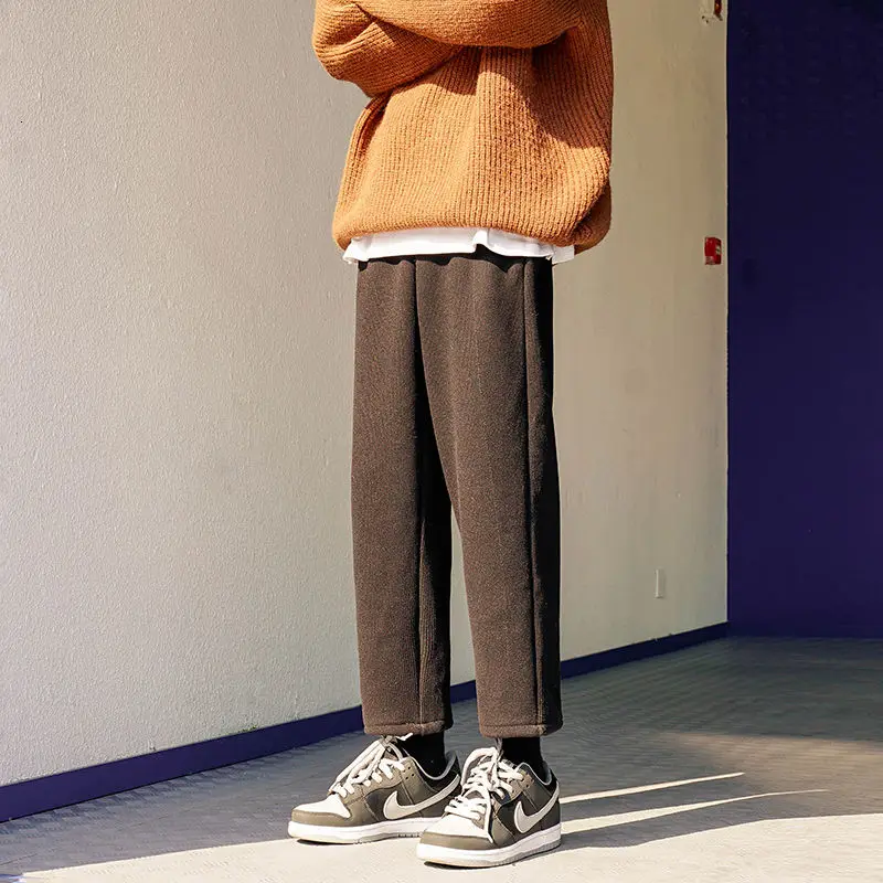 Žiemos Plius Fleece Kelnės, vyriški Šiltas Mados Atsitiktinis Kelnės Vyrams Streetwear Prarasti korėjos Stiliaus, Tiesios Plačios Koja Pants Mens M-2XL