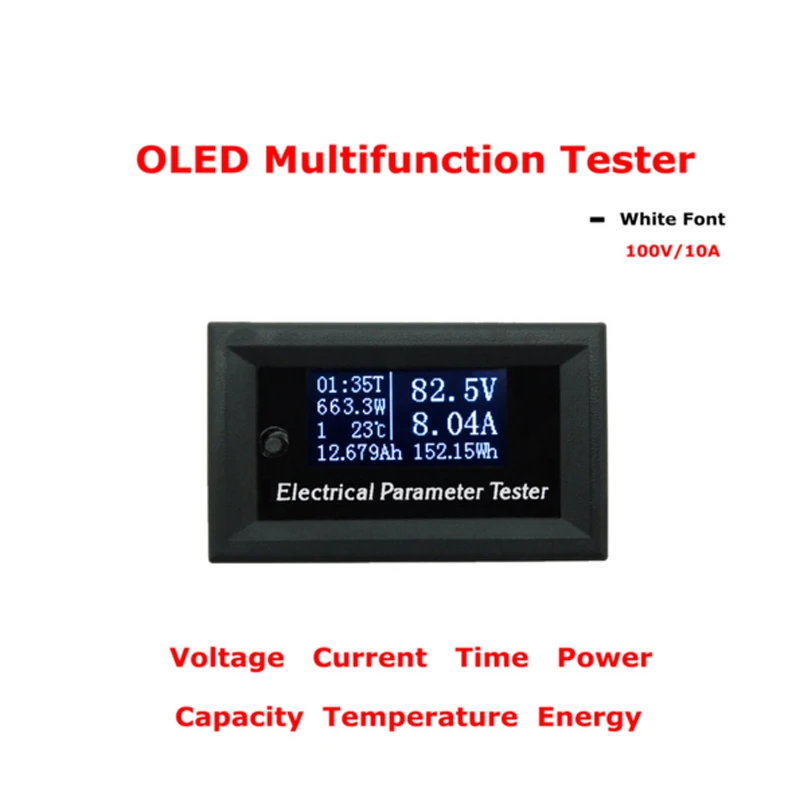 33v/10A 7in1 OLED Daugiafunkcį Testeris Įtampos Laikas, temperatūra pajėgumų galia voltmeter Ammeter elektros skaitiklis, balta