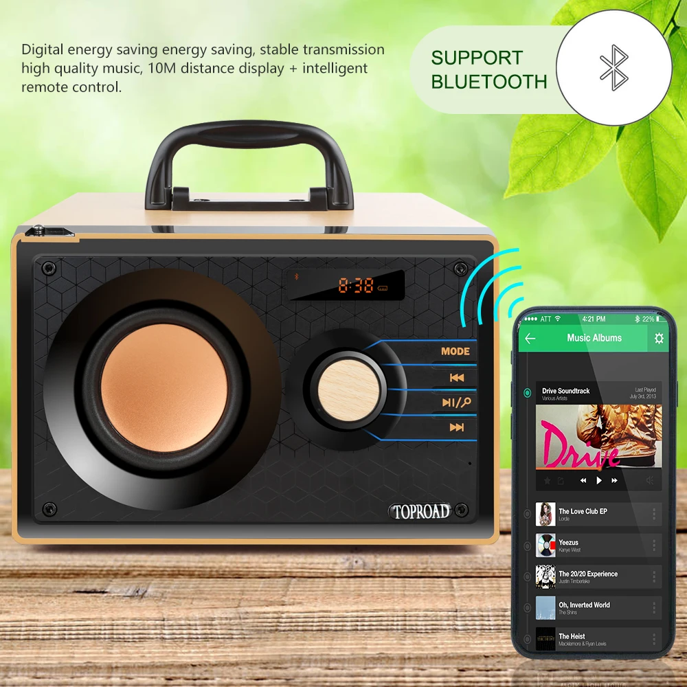 TOPROAD Portable Bluetooth Speaker Wireless Stereo Bass 