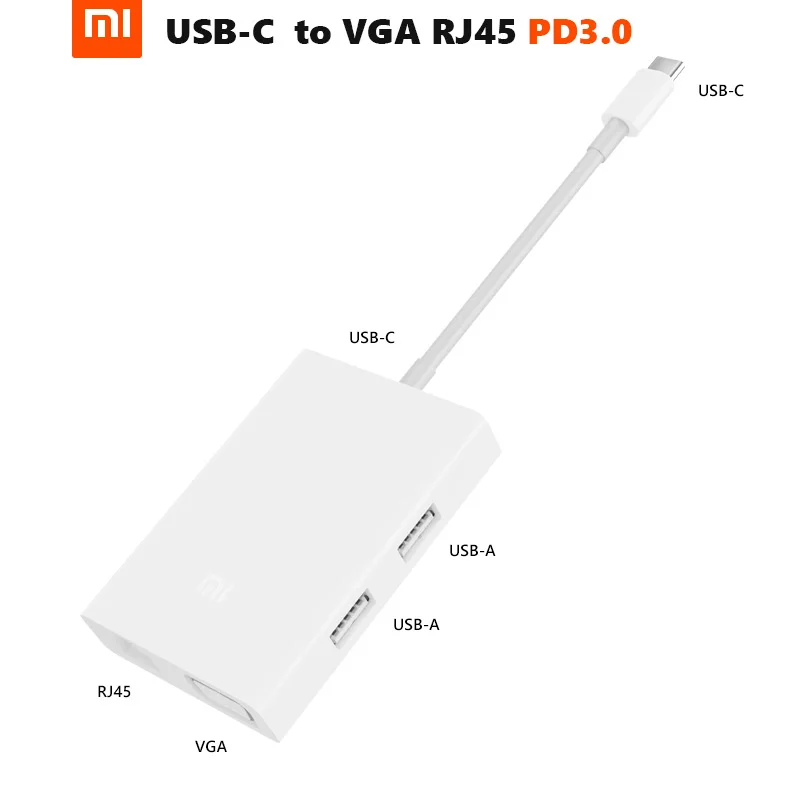Originalus Xiaomi USB-C VGA, RJ45 Daugiafunkcinis Įkroviklis Extender 2K/60Hz 1000Mbps PD3.0 65W Max Duomenų Perdavimo Centru