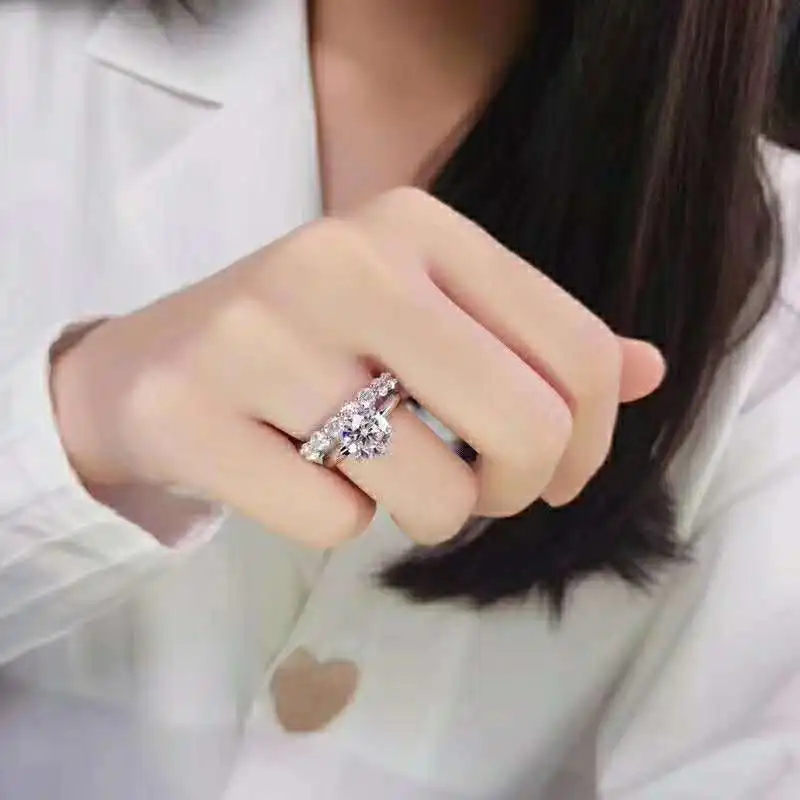 Solitaire 1ct Lab Diamond cz Žiedas Nuotakos rinkiniai 925 sterlingas sidabro Bijou Dalyvavimas Vestuvių juostoje Žiedai Moterims, Šaliai, Papuošalai