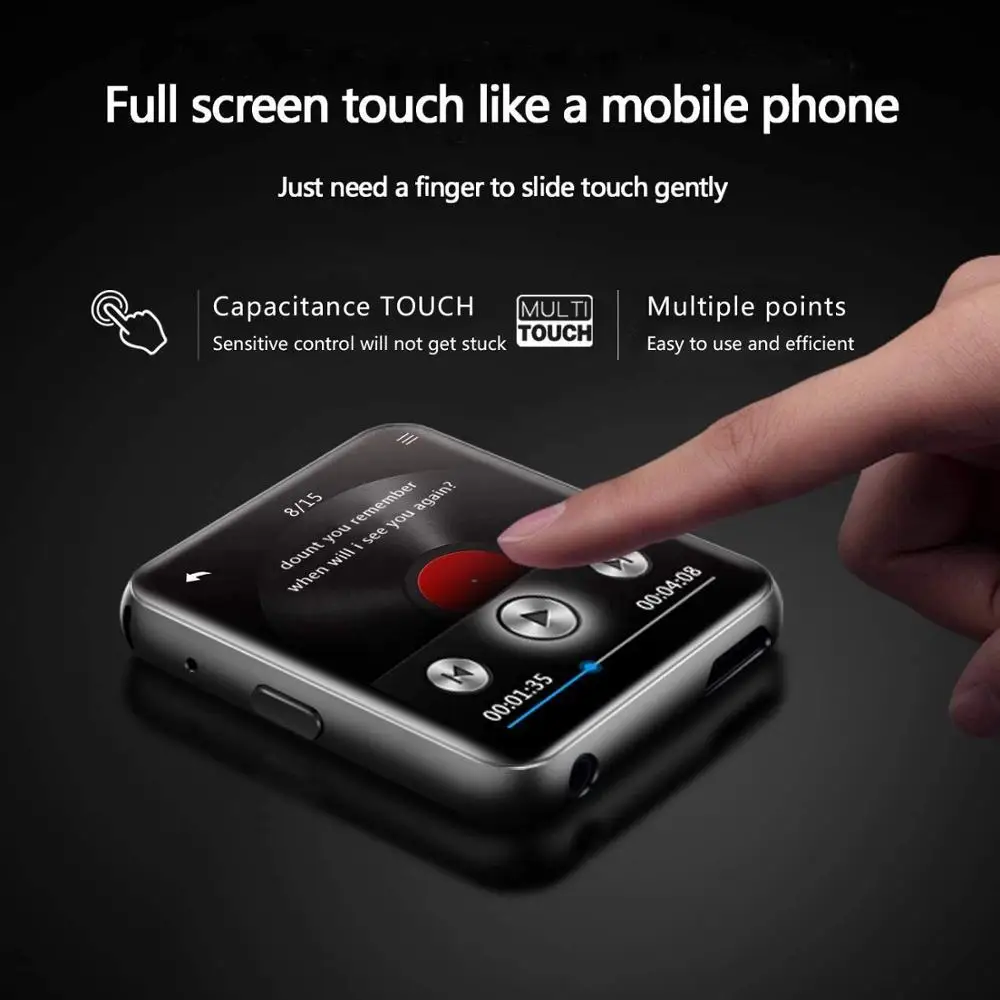 Mini Clip MP3 Grotuvas, Bluetooth, Touch Screen, Nešiojamąjį Muzikos Leistuvą su Laikrodžio Dirželis HiFi Metalo Garso Grotuvas su FM Veikia