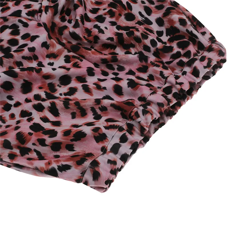 Ličiai Harajuku Pink Leopard Print Moterų Kelnes Elastinga Juosmens Pločio Kojų Moterų Kelnės Atsitiktinis Palaidų Pavasarį, Rudenį Lady Dugnas