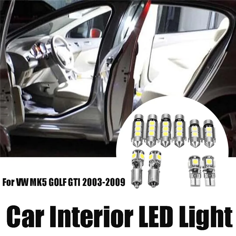 10 Vnt./Set White Canbus LED Vidaus apšvietimo Lemputės Pakuotės Rinkinys, Skirtas VW GOLF MK5 GTI 03-09