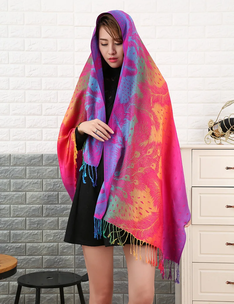 Musulmonų skarelė islamo hijab šalikas Moterų Etninės Stiliaus kutas šalikas medvilnės ruoželinio skaros ir apsiaustas rudens ir žiemos gradiento spalvos šiltas žakardo šalikas foulard femme