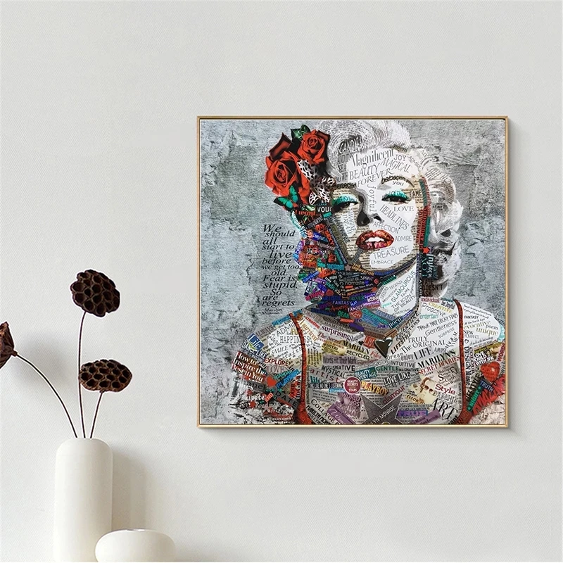 Gatvės Meno Tapybos Marilyn Monroe Laikraštis Drobė Art Prints ir Plakatai Kambarį Šiuolaikinės Nuotraukas