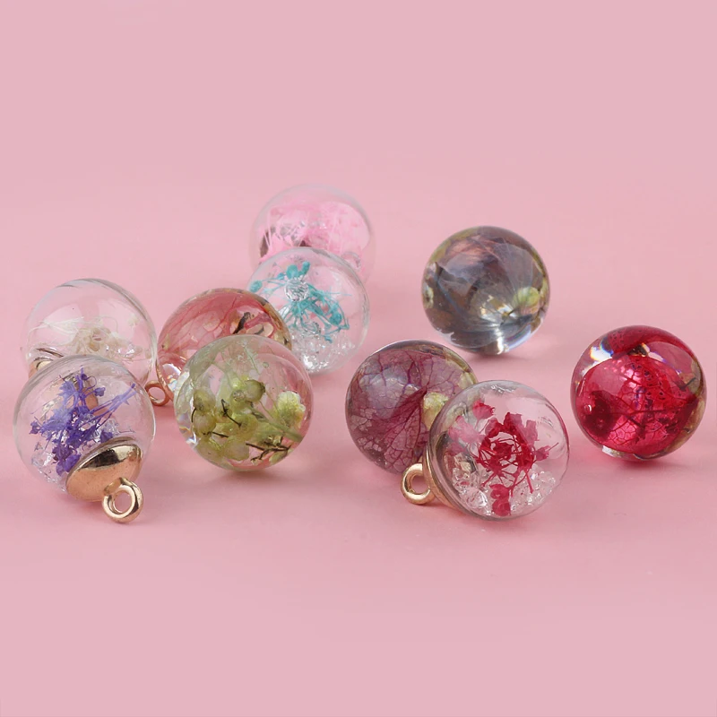 Naujas stilius 20pcs/daug spalvų natūralios gėlės core apdaila stiklo raundų kamuoliukus formuoti mados karoliukai 