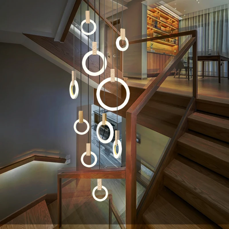Po Šiuolaikinės Šiaurės šalių Medienos Kabinti Šviesos diodų (LED) Hanglampen kambarį Laiptai Viešbučio Bare Rato Turas Akrilo Sieniniai šviestuvai