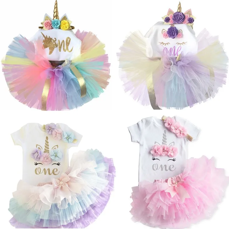 2020 M. Mergytę 1 Metų Gimtadienio Suknelė Vienaragis Komplektus Vasarą Vaikai Suknelės Mergina Drabužių 12 Mėnesių Pyplys Kūdikių Šalis Nešioti