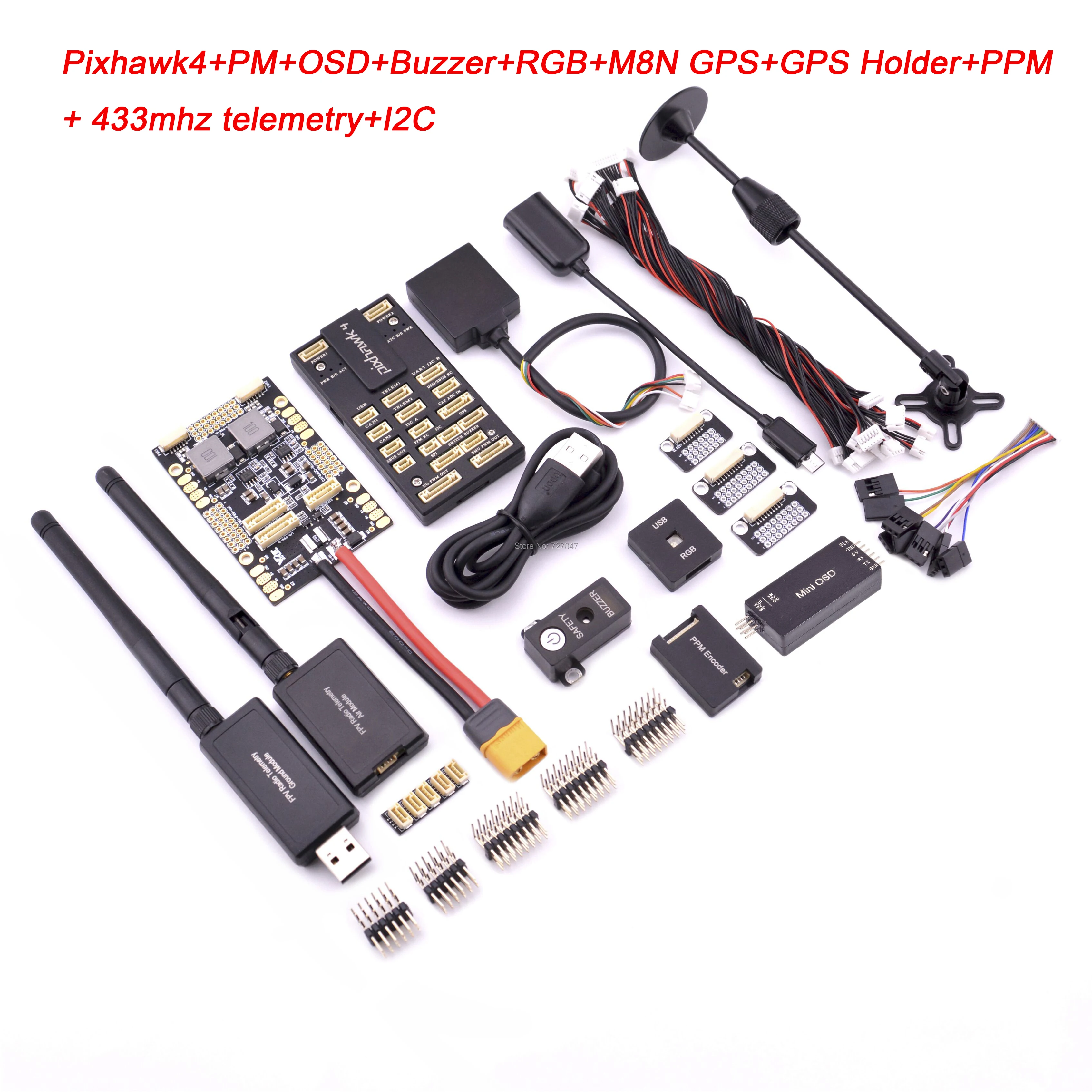 Pixhawk 4 PIXhawk4 Skrydžio Valdymo M8N GPS PM 433 / 915mhz Telemetrijos OSD garsinis signalas RGB PPM Combo kit Quadcopter F450 S550