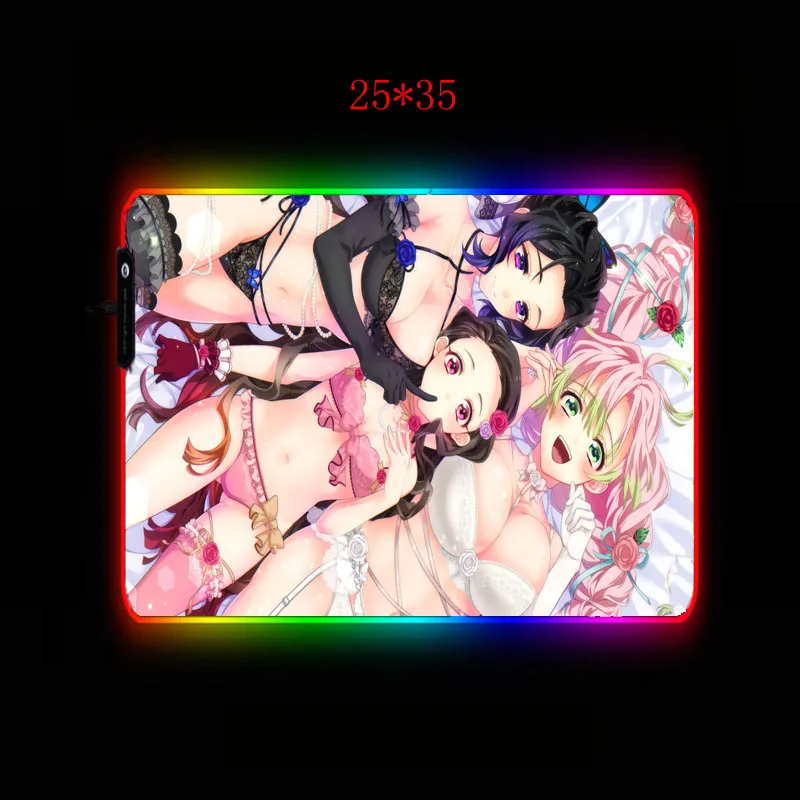 RGB Pelės Mygtukai Sexy Girl Anime Demon Slayer Kimetsu Nr. Yaiba Led Kilimėlis su Apšvietimu Klaviatūros Stalas Kilimėlis Mause