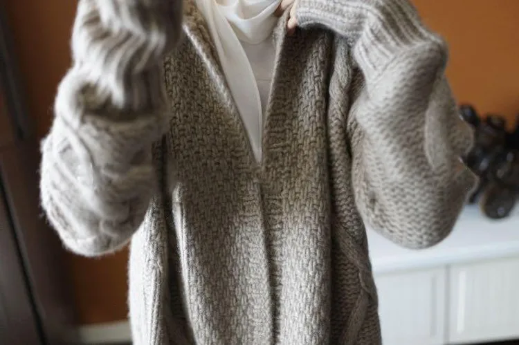 Rudens / žiemos 2020 moterų megztinis kailis pailgintas megztinis sutirštės megzti megztinis ilgas kailis megztinis, striukė, kapišonas