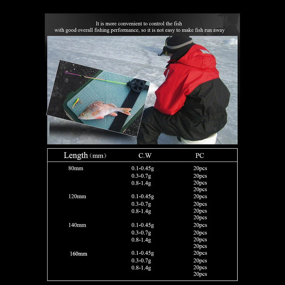 ŽUVŲ KARALIUS 20pcs Žiemos meškere Viršų Patarimas UL galia 8 12 14 16cm Mini Ledo Lazdele Patarimas Su Vadove Ultralight Lazdele Žvejybos šukos